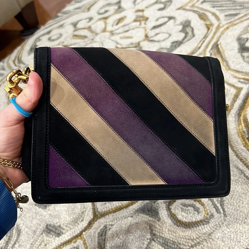 💕 Dolce & Gabbana black purple tan suede double handle satchel handbag 💕